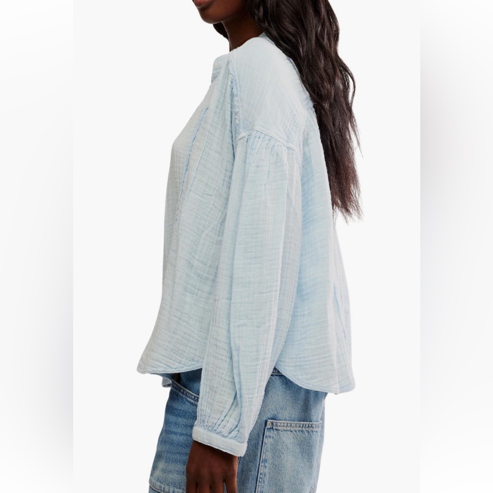Free People NWT Valley 100% Cotton Vneck Doublecloth Button-Up Shirt - Picture 6 of 15